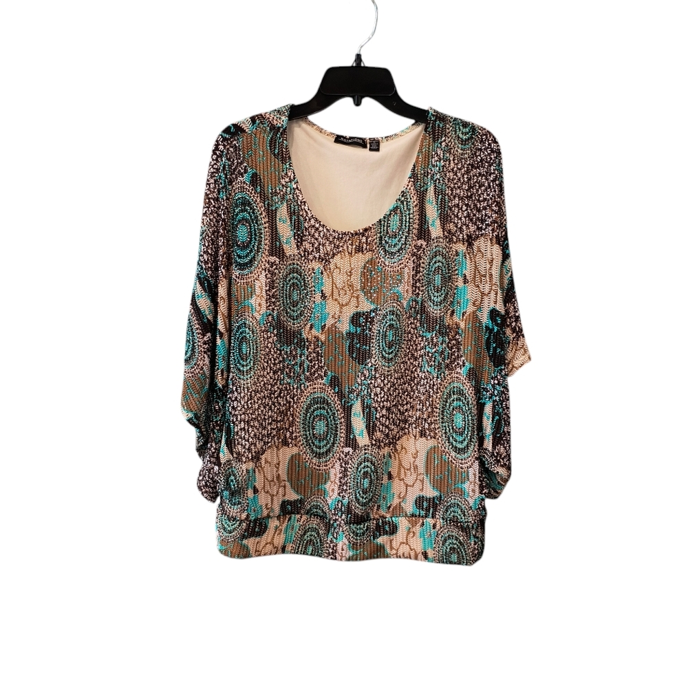 Notations Geometric Print Top With Kimono Sleeves Size Large Art To Wear Top